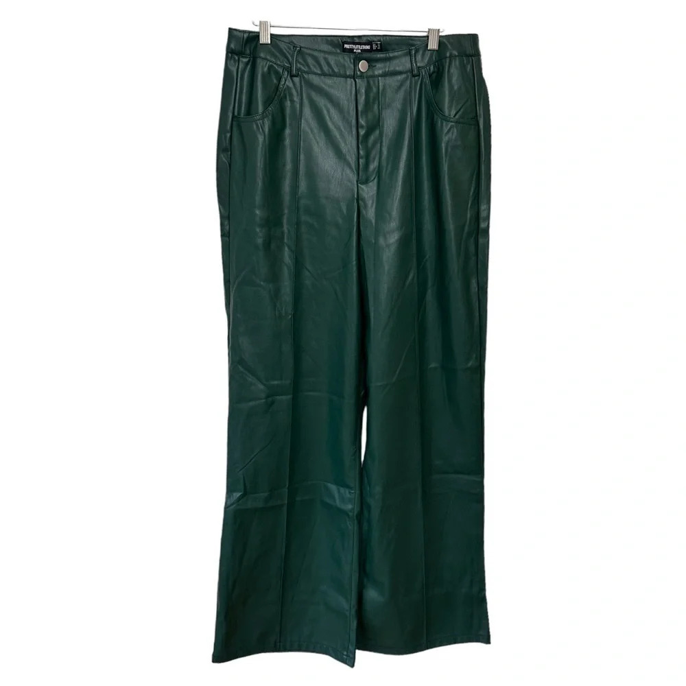 PrettyLittleThing Size 16 faux green leather pants